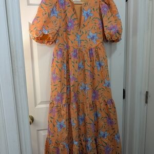 Tuckernuck Orange Floral Long Sleeve Dress